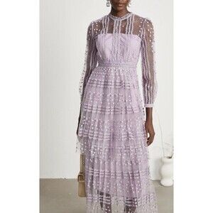 Miss Rosier Delphine semi-sheer layered midid dress lavender Medium